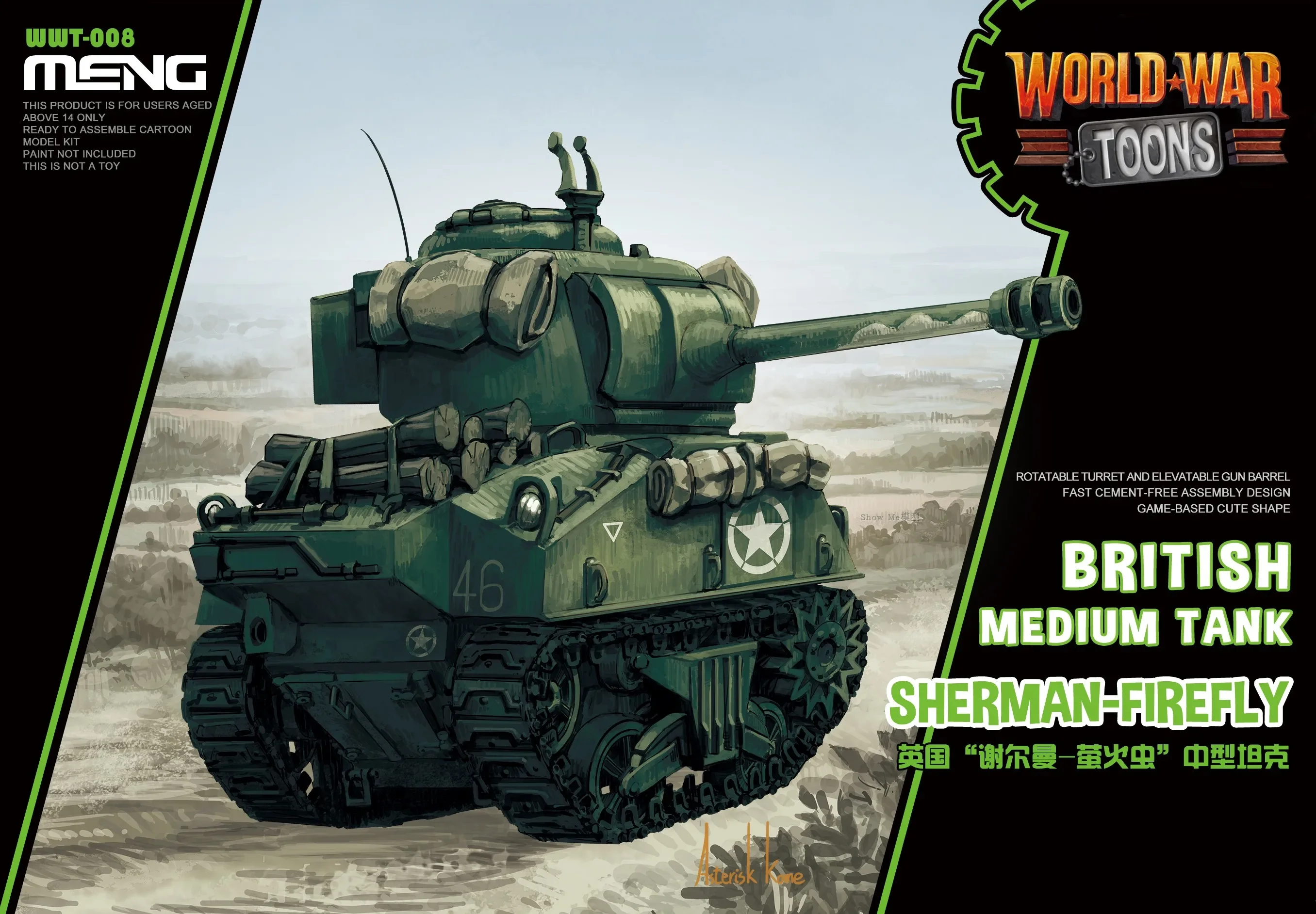 MENG WWT-008 Cute British Sherman Firefly Medium Tank Glue-Free