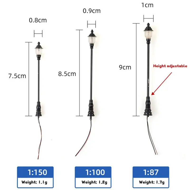 10pcs 1:87/100/150 Ho Scale Street Light Railway Layout Scenery LED Lamp Scenery Garden Street Miniature Scale Lamppost