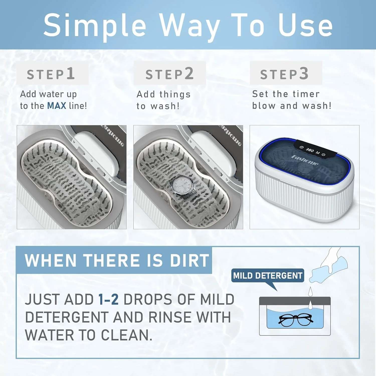 Professional Ultrasonic Cleaner 550ML Sonic Jewelry Cleaner 45KHZ Pulsating Cleaning Kit for Glasses Ring Silver Dentures