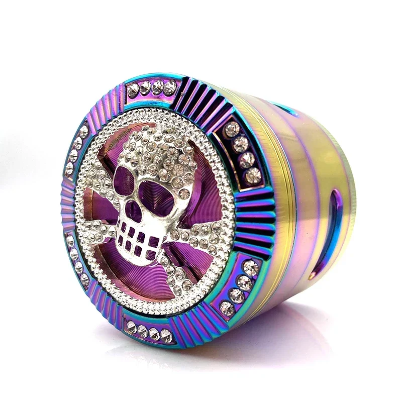 Tobacco Grinder Skull Shape 4 Layers 63mm Rainbow Color Zinc Alloy Herb Grinders Crusher