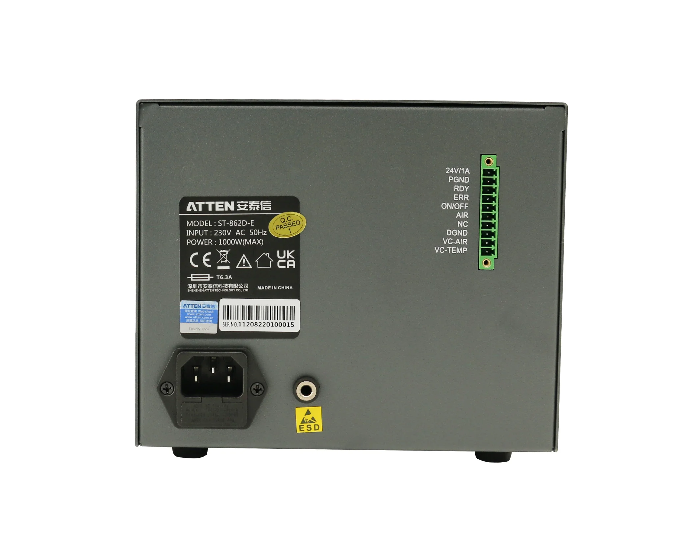 ATTEN ST-862D-E Estación de Reparación de Pantalla Digital de Pistola de Aire Caliente con Temporización de Lámpara de Advertencia Sueño Automático para Chips PCB Reparación Desoldadora