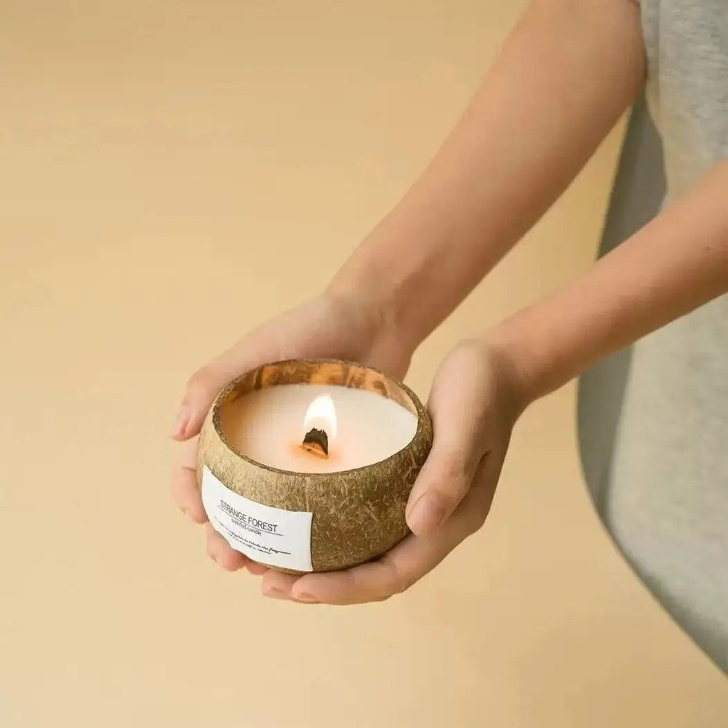 Candela profumata con guscio di cocco naturale, candela con olio essenziale vegetale per aromaterapia, ornamento per decorazioni ambientali per la casa in stile Ins