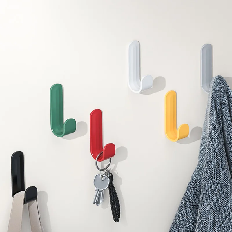 6pcs Space-saving Wall-mounted Hook Self-adhesive Wall Hanging Holder Clothes Bag Hanger Hooks Racks Bathroom Kitchen Gadgets