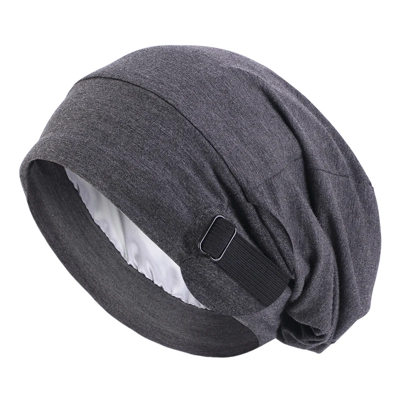 Unisex Baggy Hut Doppelschicht Satin Futter Nacht Muslim Schlafmütze Damen Elastisch Verstellbare Beanie Headwrap Haarpflege Chemo Cap – Detail 10