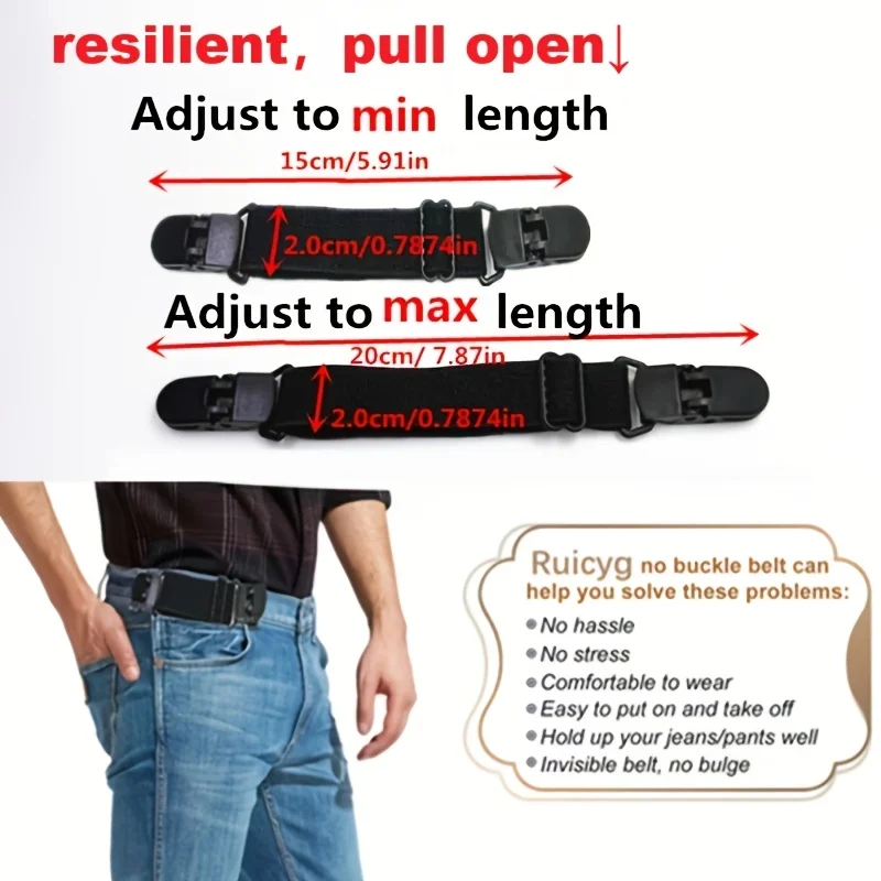 2Pcs Unisex Elastic Invisible Pants Waist Tightener Portable Stretch Cinch Belt for Men Women