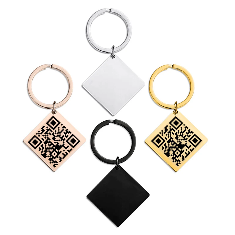 

WLP Creative Stainless Steel Customized QR Code Keychain for Personal Couples Scan Laser Engraved Personalized Code Key Chain