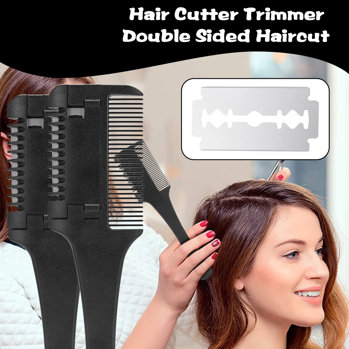 

Barber Cut Comb Carbon Hair Brush Professional Handle Brush with Razor Blades Double Edge Razor Blade Detachable Styling Tools