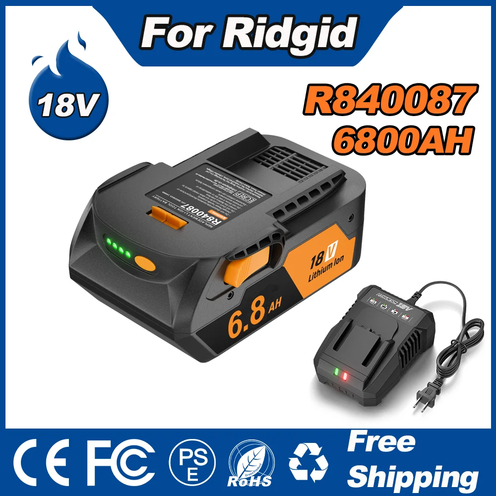 Batterie 18V pour RIDGID, batterie Li-ion 6,8 ah, pour outil électrique sans fil série AEG R840087 R840085 L1815R L1850R L1830R R840083