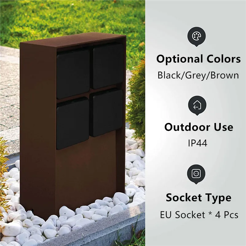 4-Way Outdoor Sockets Waterproof 3680W 16A EU Plug Energy Column Multi-socket Garden Socket For Lawn Mower BBQ Garden lighting