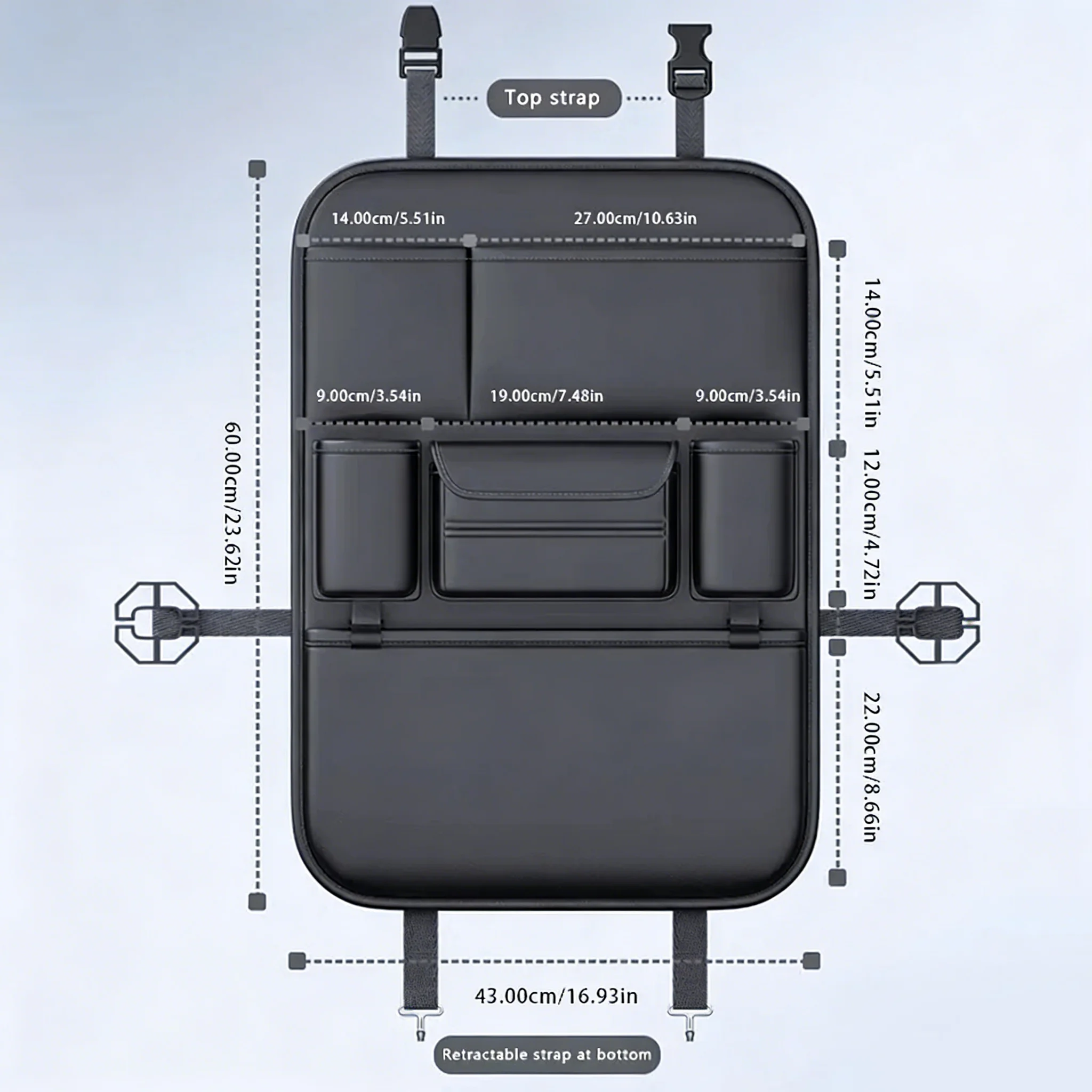 HOMEFISH 6-Pocket Car Seat Back Storage Bag Wear-Resistant Car Backseat Organizer Tissue/Cup Holder Waterproof Anti-Kick Pad image 6