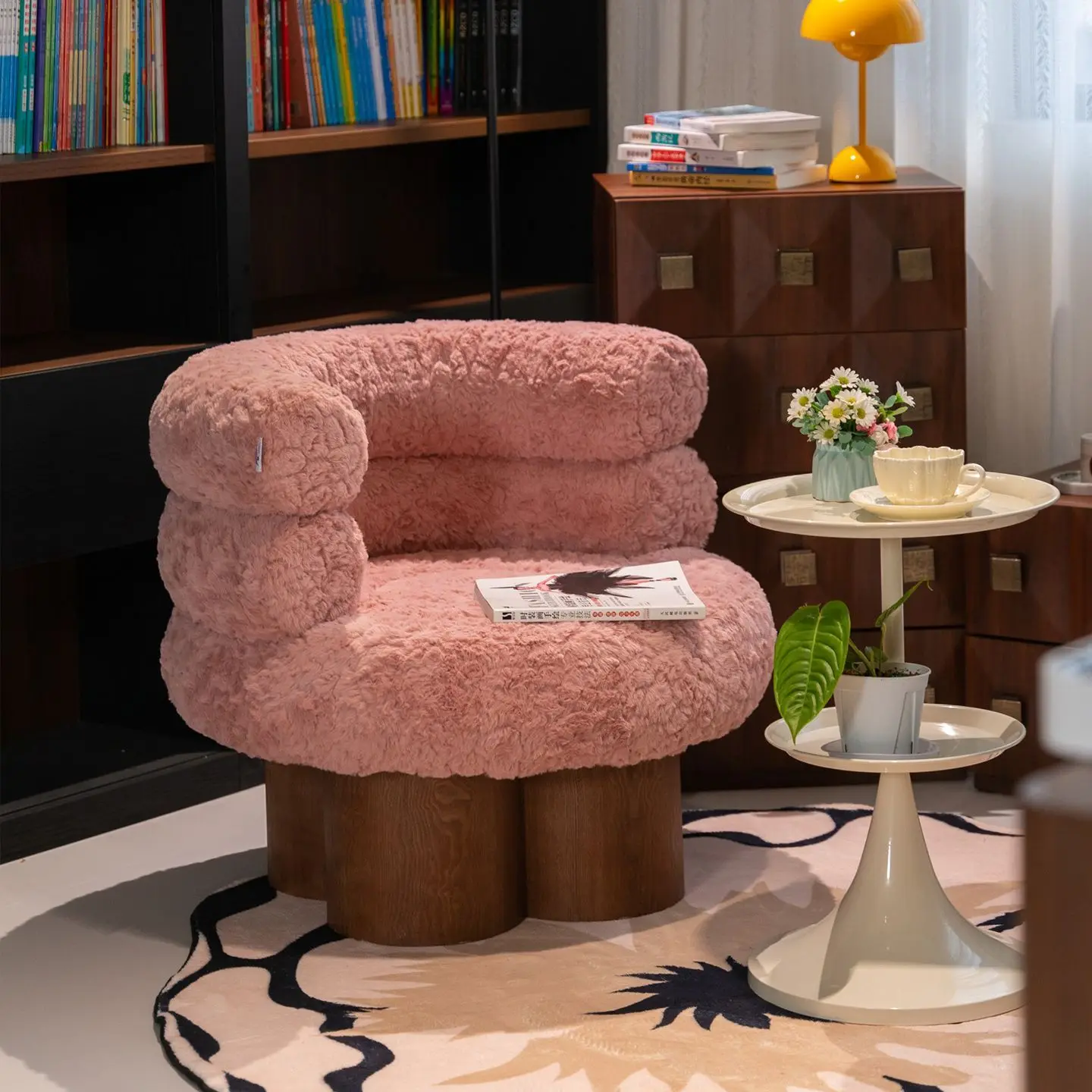 Lambskin Single Sofa Chair Internet Celebrity Living Room Balcony Leisure Single Chair Dopamine Cute Girl Lazy Leisure Chair