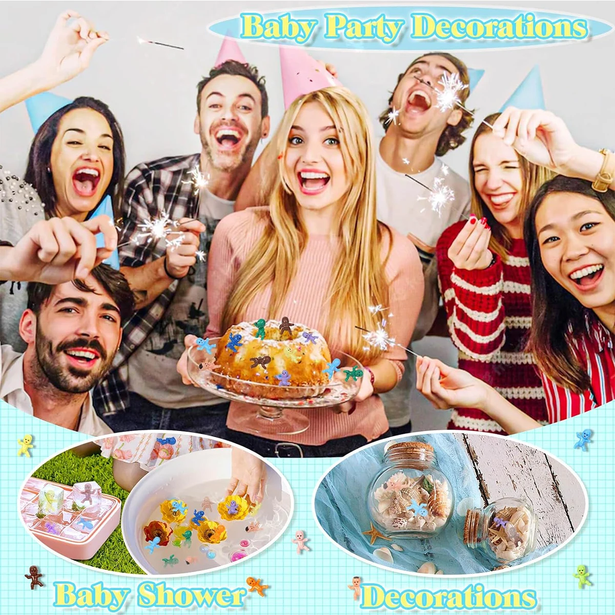 120pcs Mini Plastic Babies, Tiny Plastic Baby Figurines Small King Cake Babies Bulk for Ice Cube My Water Broke Baby Shower Game