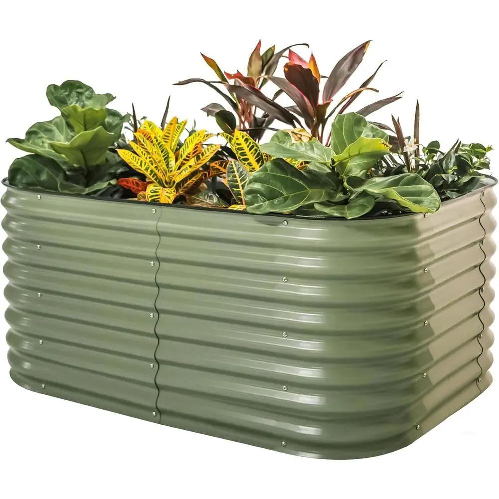 

Vego Garden 26 6-in-1 Tall Oval Metal Planter Box for Vegetables and Fruits - Olive Green