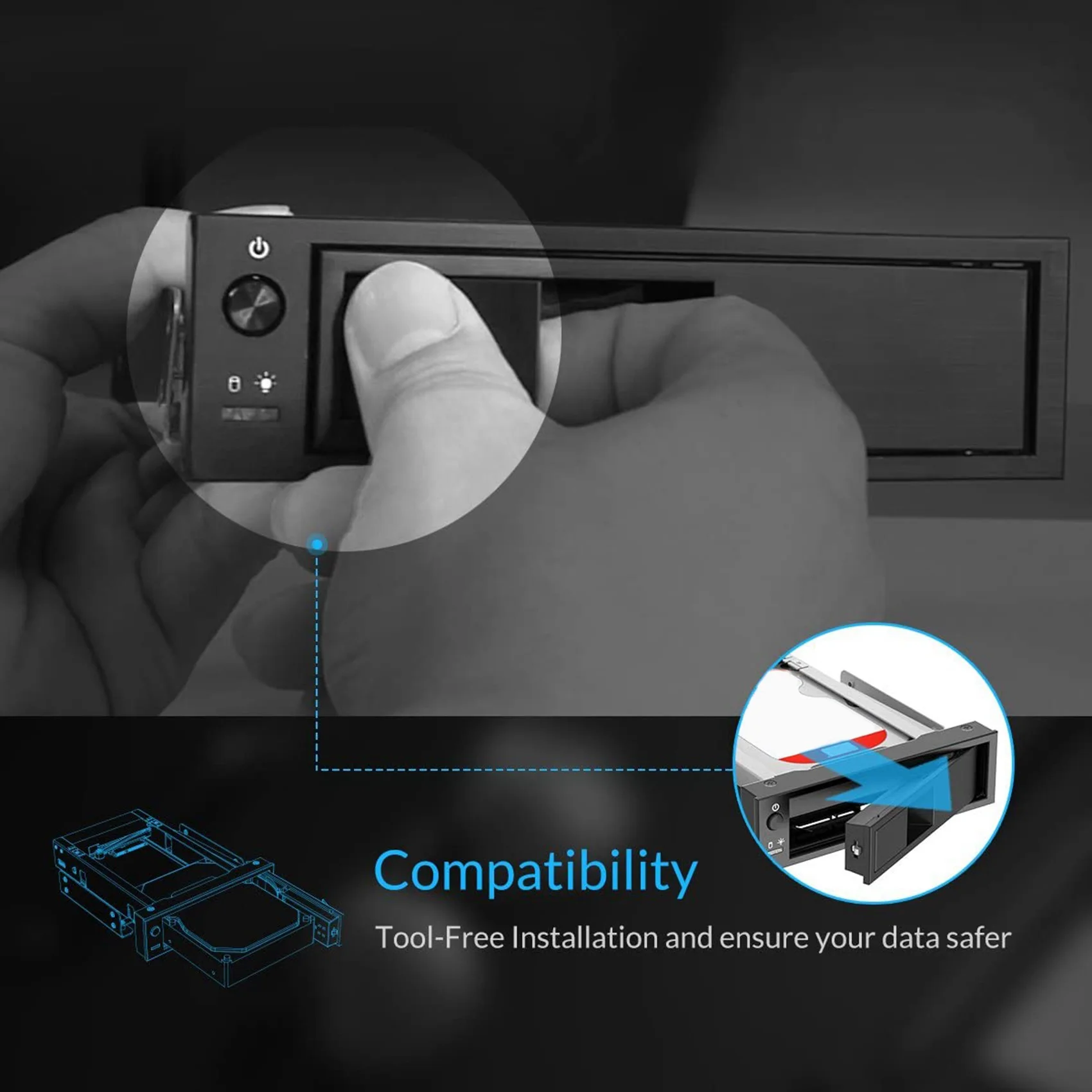 SMIEA 1106SS 5,25 Мобильная стойка без следов с возможностью горячей замены CD-ROM 3,5-дюймовый внутренний адаптер жесткого диска SATA SSD - черный