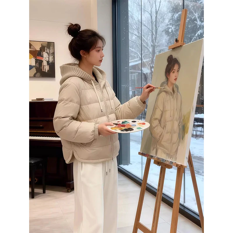 

Thiened вязаный хлопковый тюре с капюшоном, женское свободное пальто больших размеров в Корейском стиле, зимнее пальто, теплое, удобное, на молнии