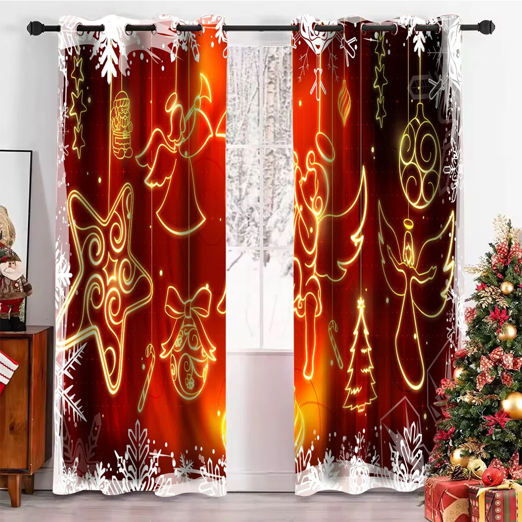 Sparkling Colorful Light Balls for Christmas Decoration, Window Curtains, Living Room Panel, 3D Digital Printing, Christmas Moti