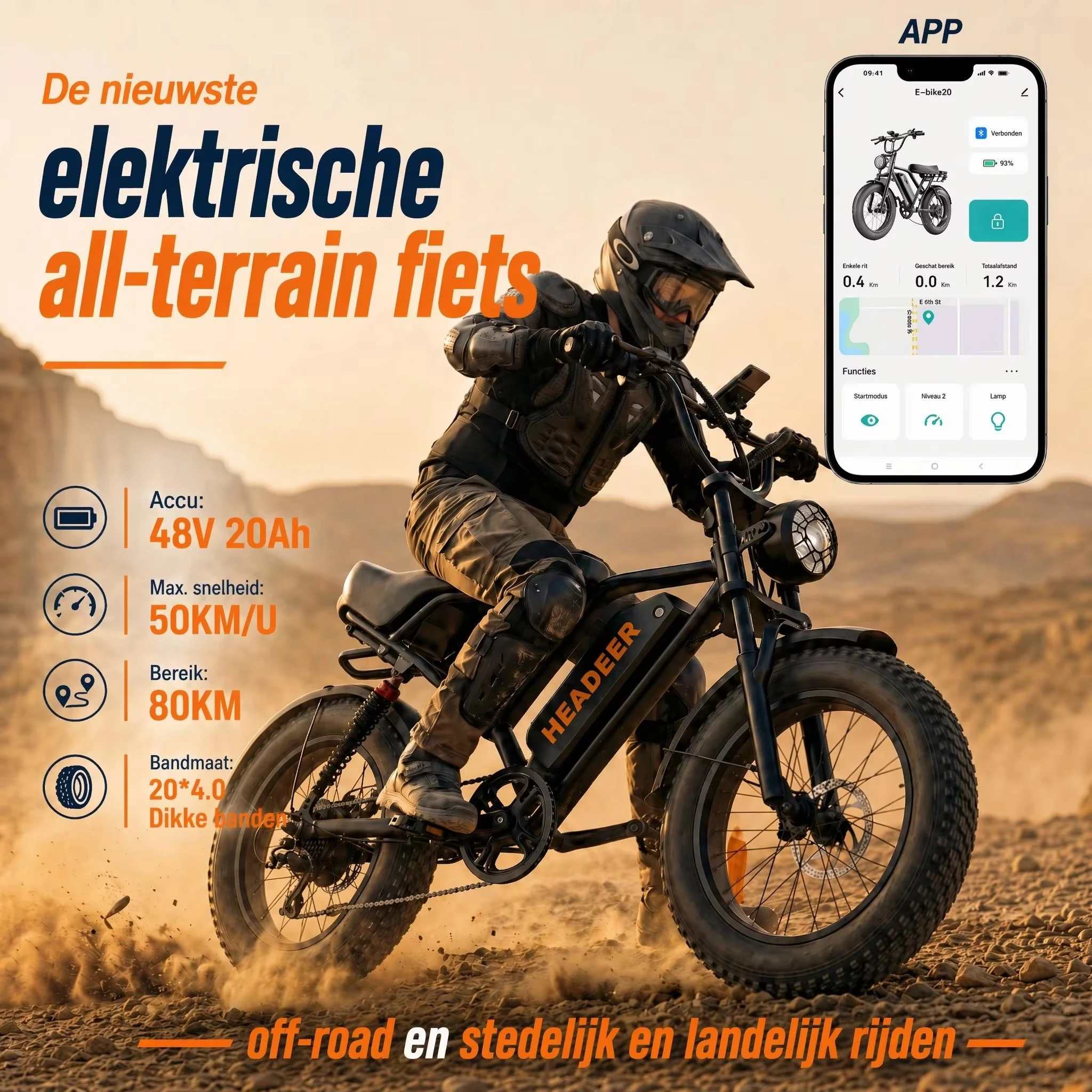 Nuova bici elettrica fuoristrada HEADEER, batteria 48V 20Ah, autonomia 80km, sospensione anteriore e posteriore. Moto leggera per fuoristrada, città e campagna, MTB pneumatici larghi 20*4.0.