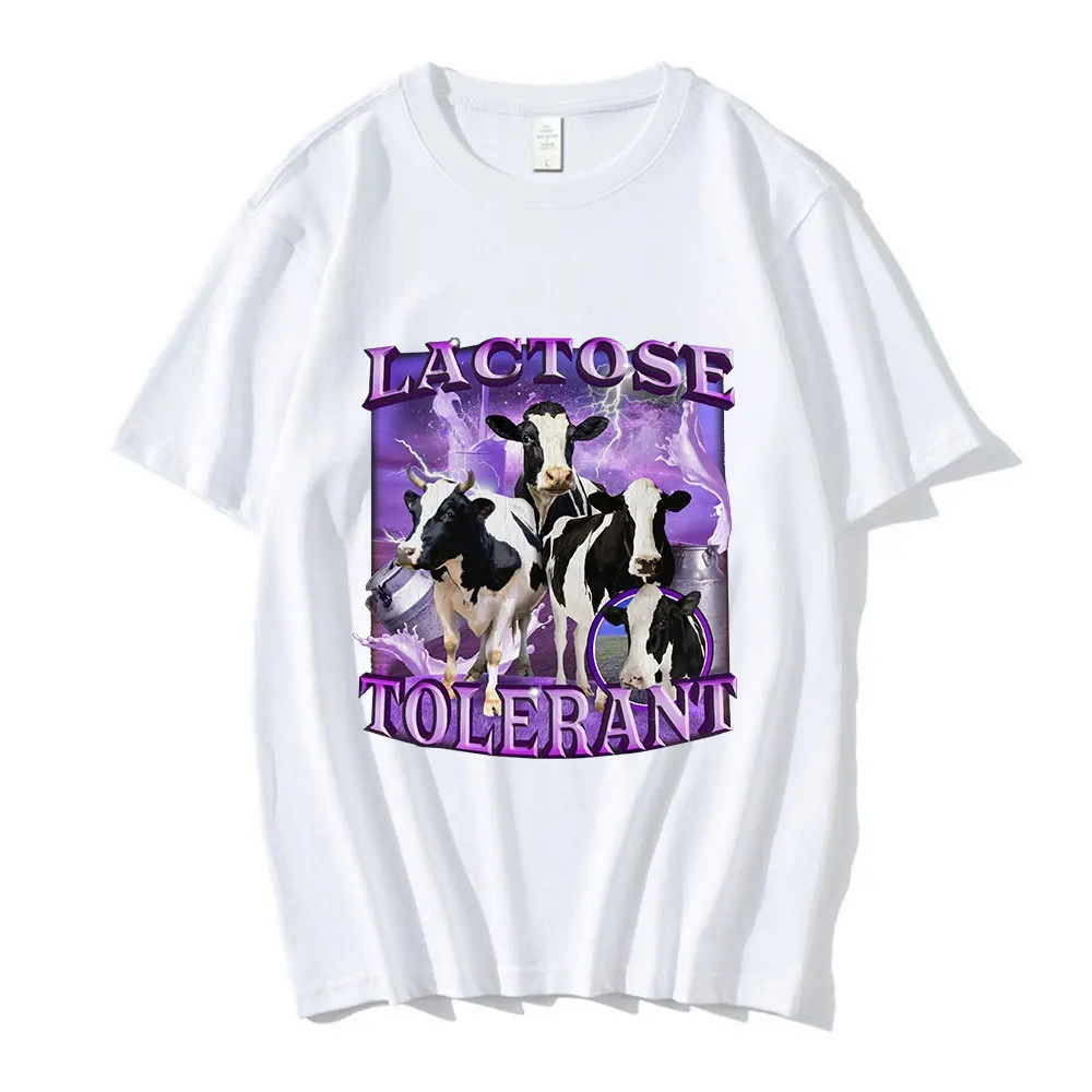 Lactose Tolerant Funny Meme Graphic T-Shirt Men women Vintage Fashion Short Sleeve T-shirts Casual Cozy Oversized T Shirts