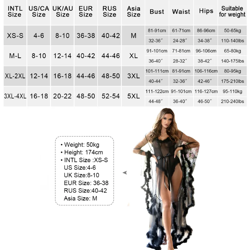 Ohyeahlady Women Mesh Nightgown Teddy Set Black Bride Bathrobe Lingerie Plus Size Long Nightdress See Through Sexy Robe Bodysuit