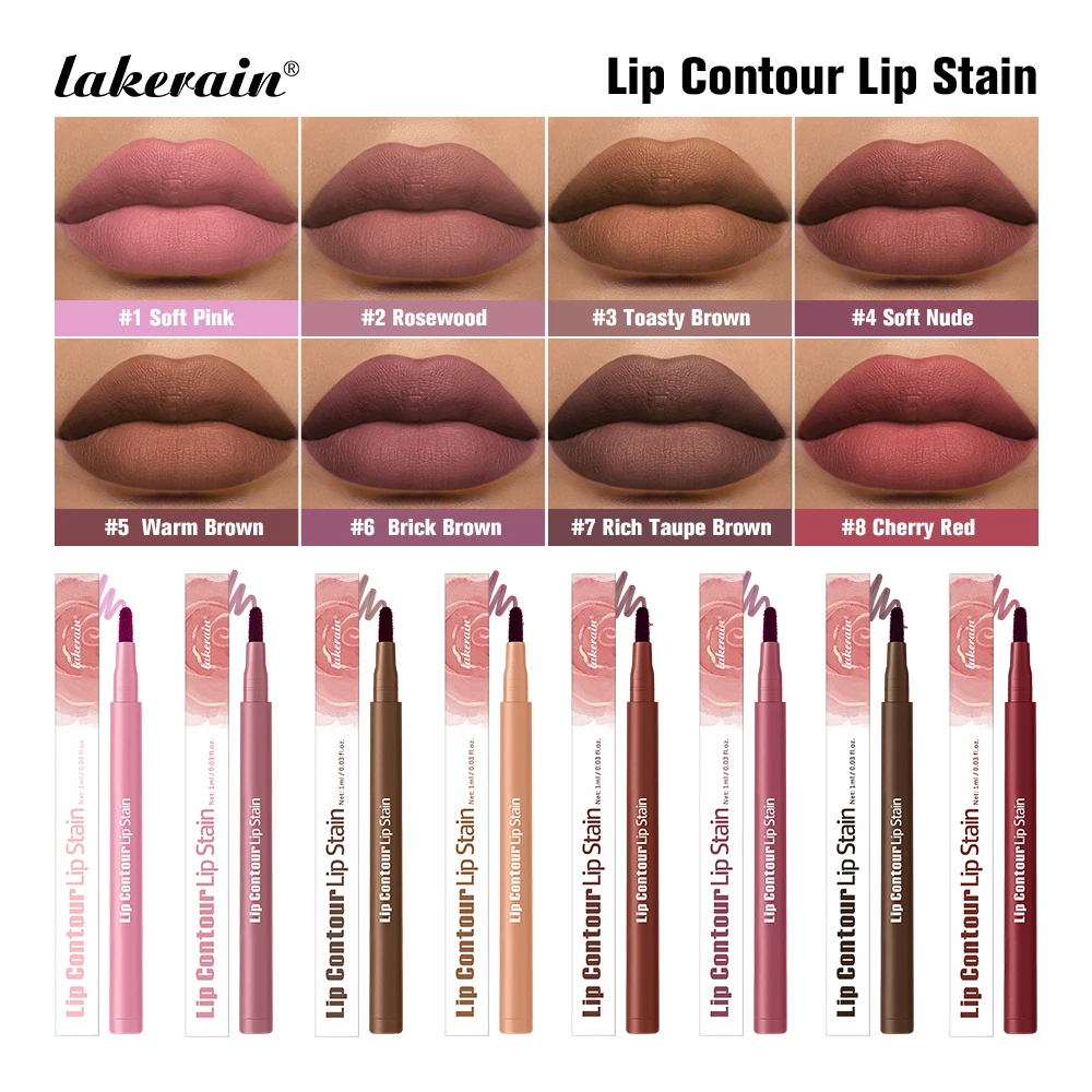 Langdurige Lip Contour Lip Stain 2-in-1 Veegvast Lip Liner Pencil Ultra Gepigmenteerd Dubbelzijdig Ontwerp Non-stick Cup Make-up