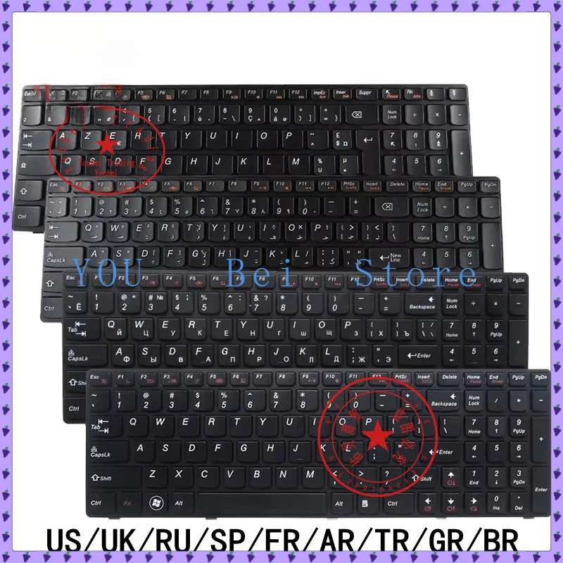 Teclado para ordenador portátil US/UK/RU/SP/FR/AR/TR/GR/BR para Lenovo IdeaPad G560/A G560L G565/A G570/A G575/GX/GL G770 G780 Z560/A/G Z565