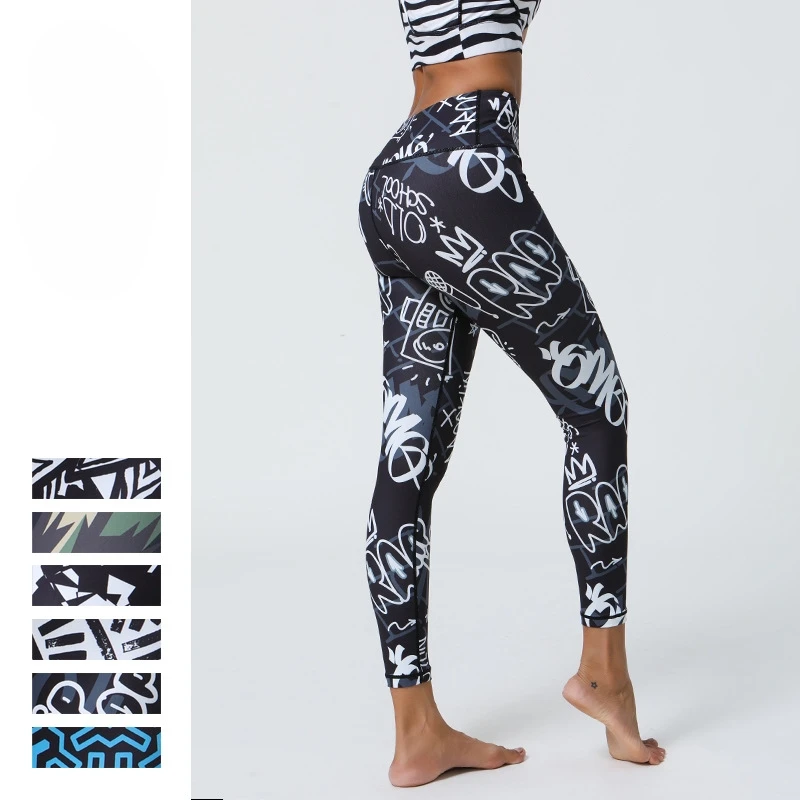 New Digital Print Yoga Pants Women's High Waist Nude Feel Brushed Leggings Fitness Sports Tights