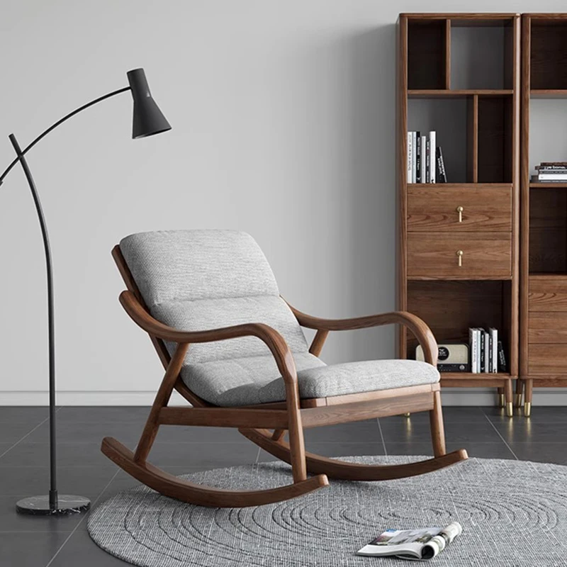 Wood Armrest Living Room Chairs Nonslip Simple Single Nordic Rocking Chairs Mobile Reading Comfy Woonkamer Stoelen Furniture