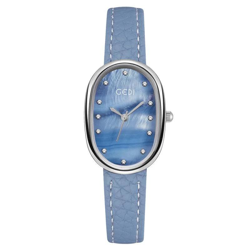 Light luxury mother-of-pearl women's watch niche oval waterproof watch ladies litchi pattern leather belt quartz watch