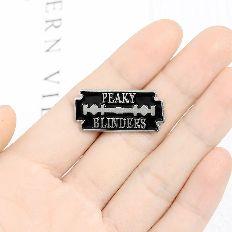 Creative Geometry Black Enamel Brooch Peaky Blinders Gangster Biography Blade Pins Alloy Badge Clothes Bags Accessories Jewelry