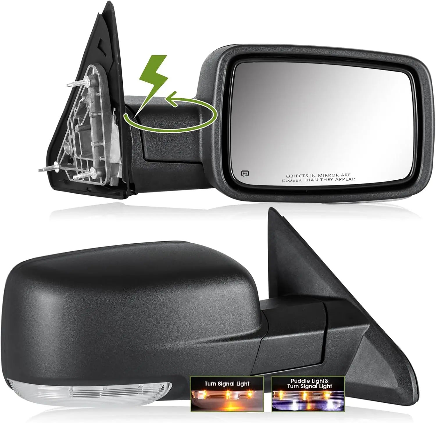 

Side Towing Application, Chrome, Power Folding with Power Adjust, Heated, Turn Signal & Puddle Light