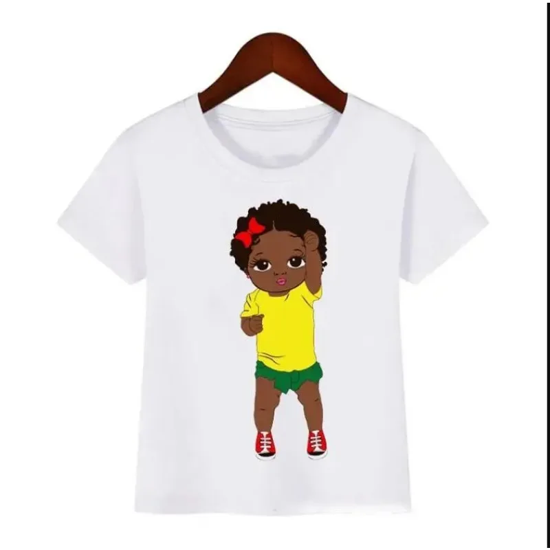 Top Cute Little Black Melanin Princess Print Girl T-shirt For Birthday Kids Funny T shirts