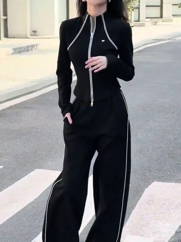 

Korean Style Women's Fashion Casual Sportswear Sweatshirt Straight Leg Pants Two Piece Set Age Reversing Spring Autumn Wear