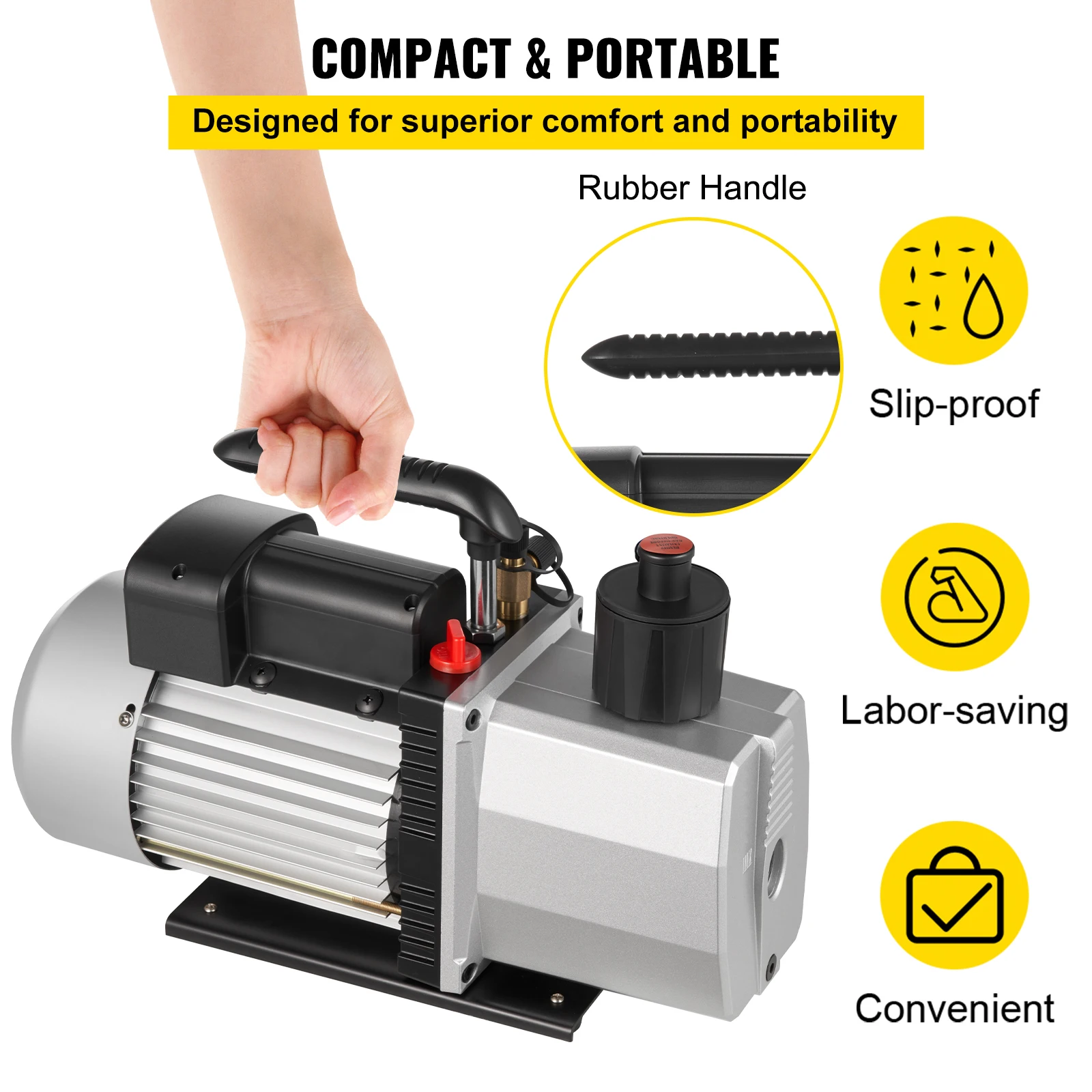 SucceBuy 8CFM 2단 로터리 베인 전문 진공 펌프(15Micron 3/4HP 1/4"플레어 3/8 SAE 1/2"ACME 입구) 에어컨용