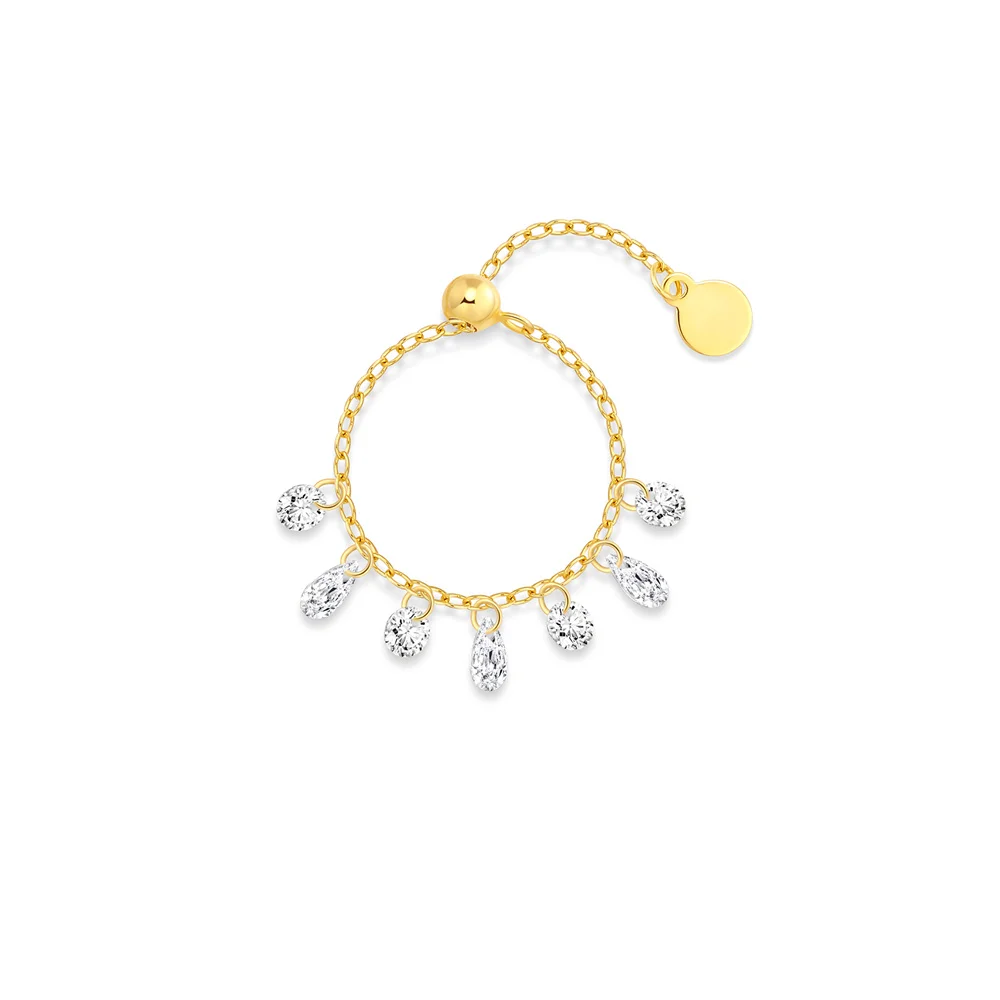 Aide 925 Sterling Silver Fashion Chain Design Rings for Women Opening Adjustable Crystal Gold Color Rings Jewelry Wedding Gifts