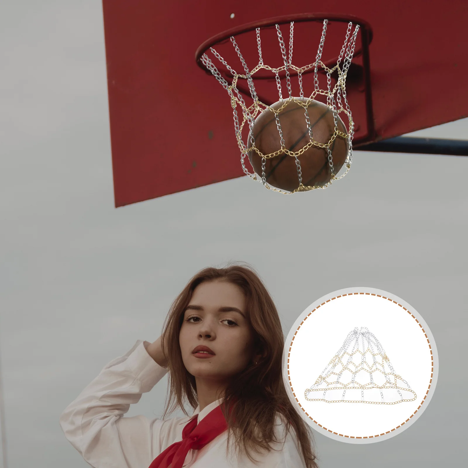 1pc バスケットボールネット鉄厚いチェーン耐久性のある耐候性屋外屋内学校の遊び場フープアクセサリー