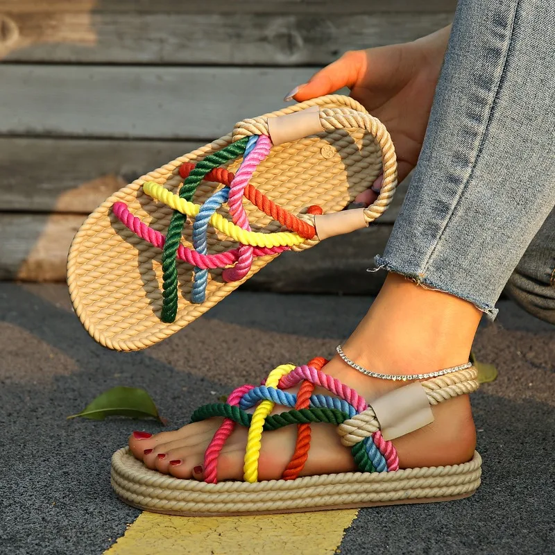 

2025 New Casual and Comfortable Shoes for Women Breathable Flat Sandals Strappy Heels Shoes Anti-Skid Beach Sandals Slipper