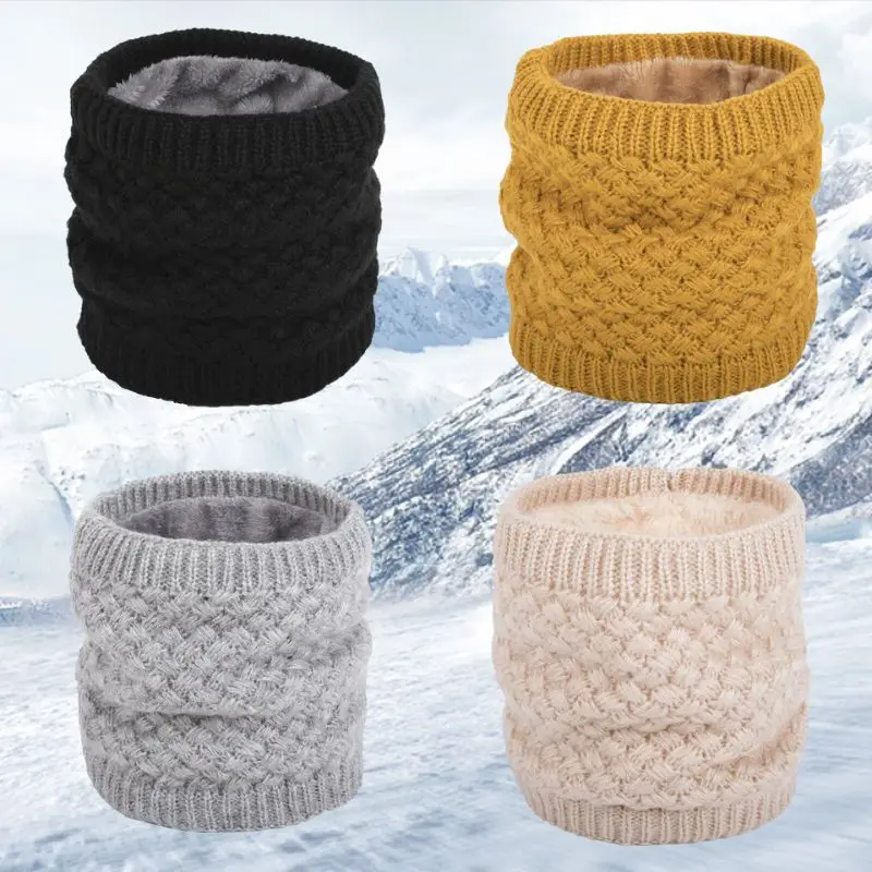 2023 Women Knitted Scarf Solid Neck Warmer Circle Ski Camping Neck Scarves Men Winter Snood Scarves Thick Knit Neck Cover Ring