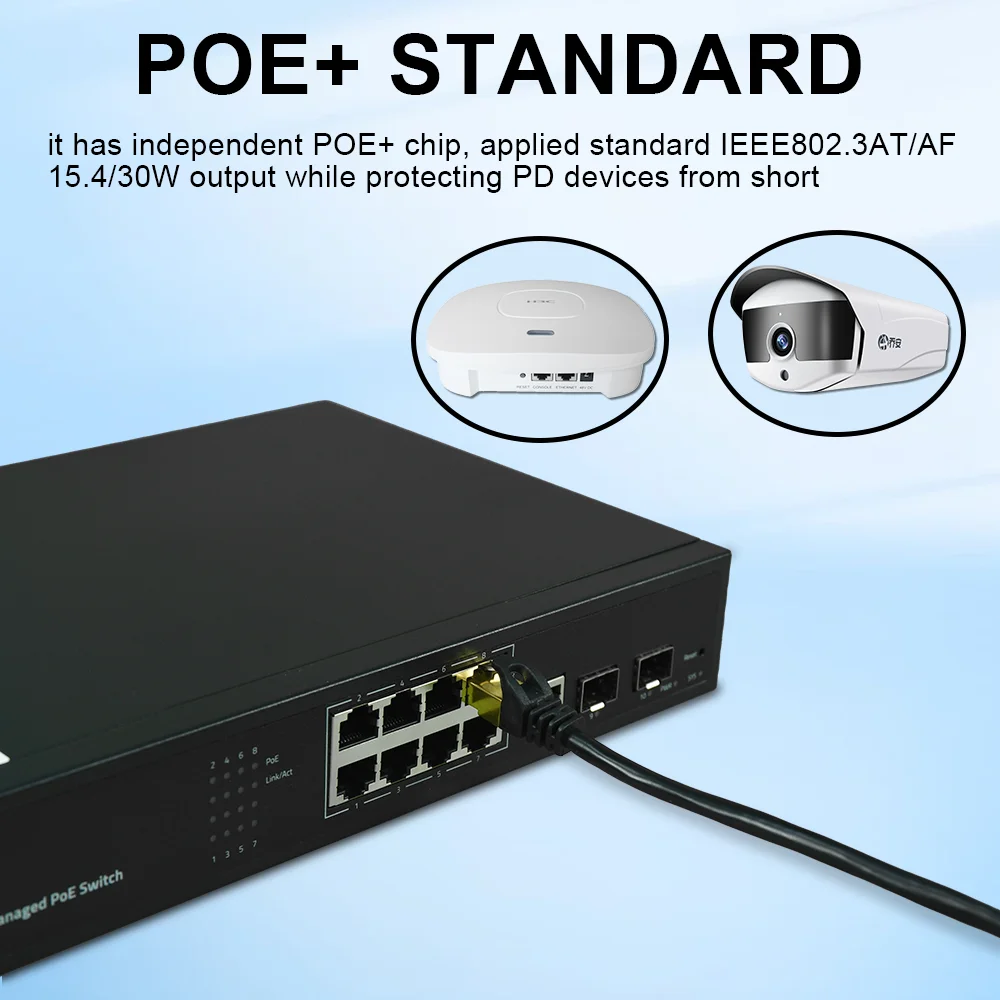 OPTFOCUS L2 Manged POE Switch 120W IEEE802.3at af VLAN gigabit 8 portów SFP LAN Switch 8 portów 1000Mbps POE Switch