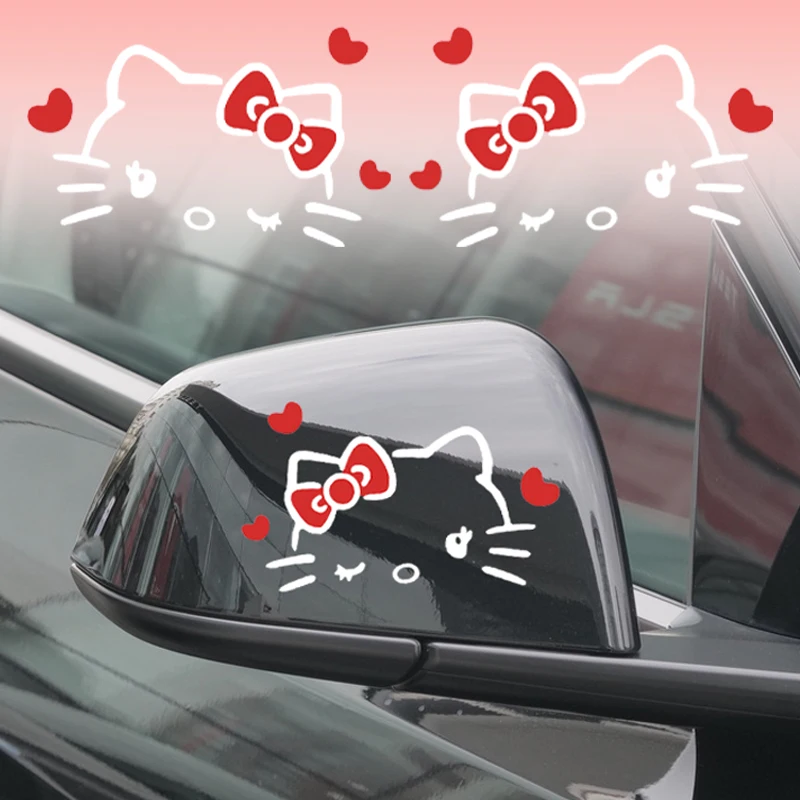 Kawaii Hello Kitty Sticker Rearview Mirror Sticker Car Body Decorative Sticker Truck Motorcycle HelloKitty Car Stickers