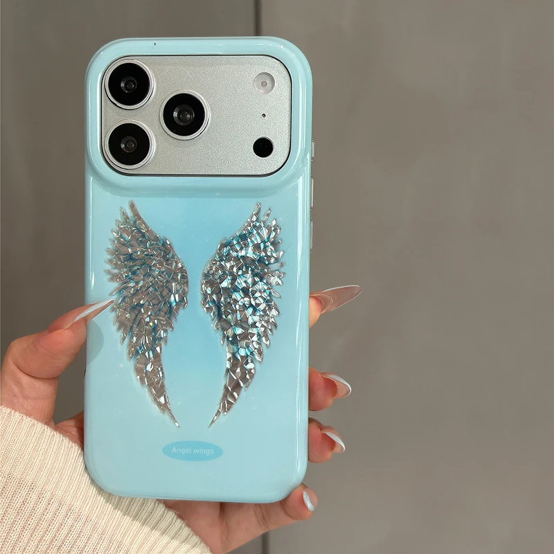 Trendige Laser-Silber-Flügel Stoßfeste Handyhülle für iPhone 17 Pro Max 16 15 Glänzende IMD TPU Rückseite