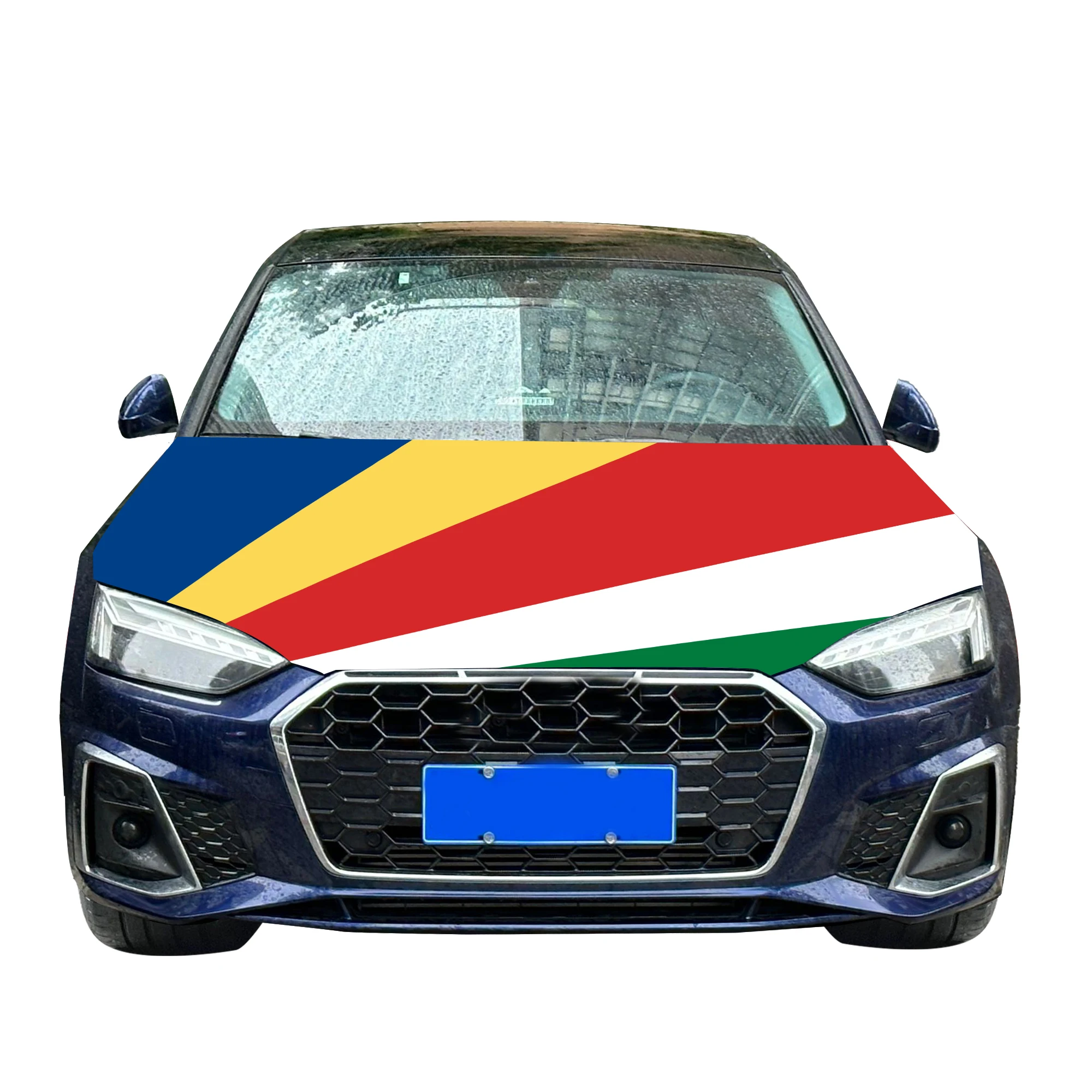 Seychelles Car Hood Cover Flag  Universal Size Elastic Polyester 120x150cm for Car Decor