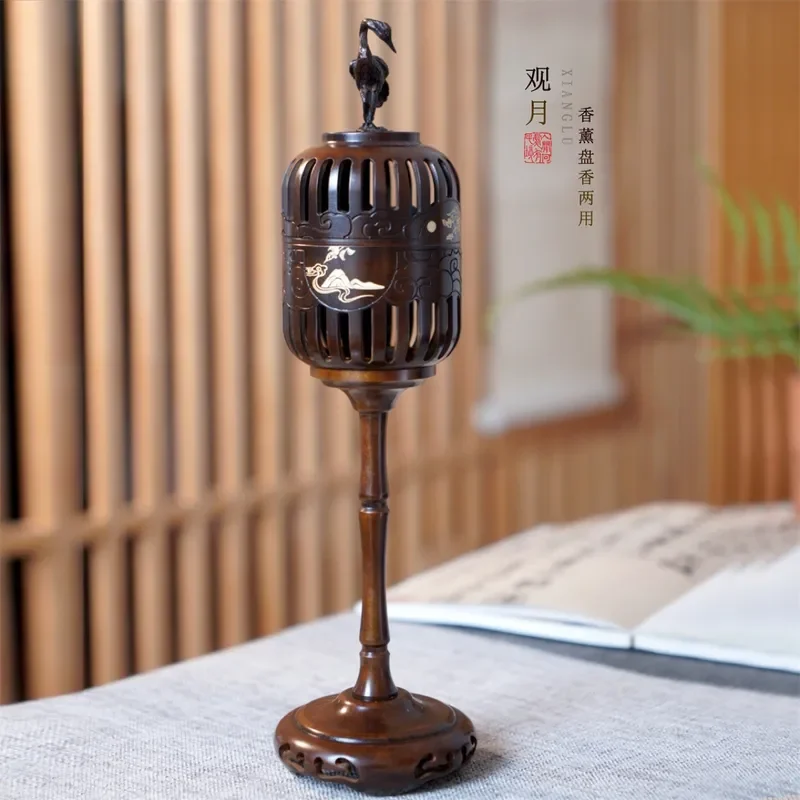 Tsuru Copper Aromatherapy Lamp Burner for Indoor Home Decor Sandalwood Incense Holder Disk Candle Lantern Ornament Gift