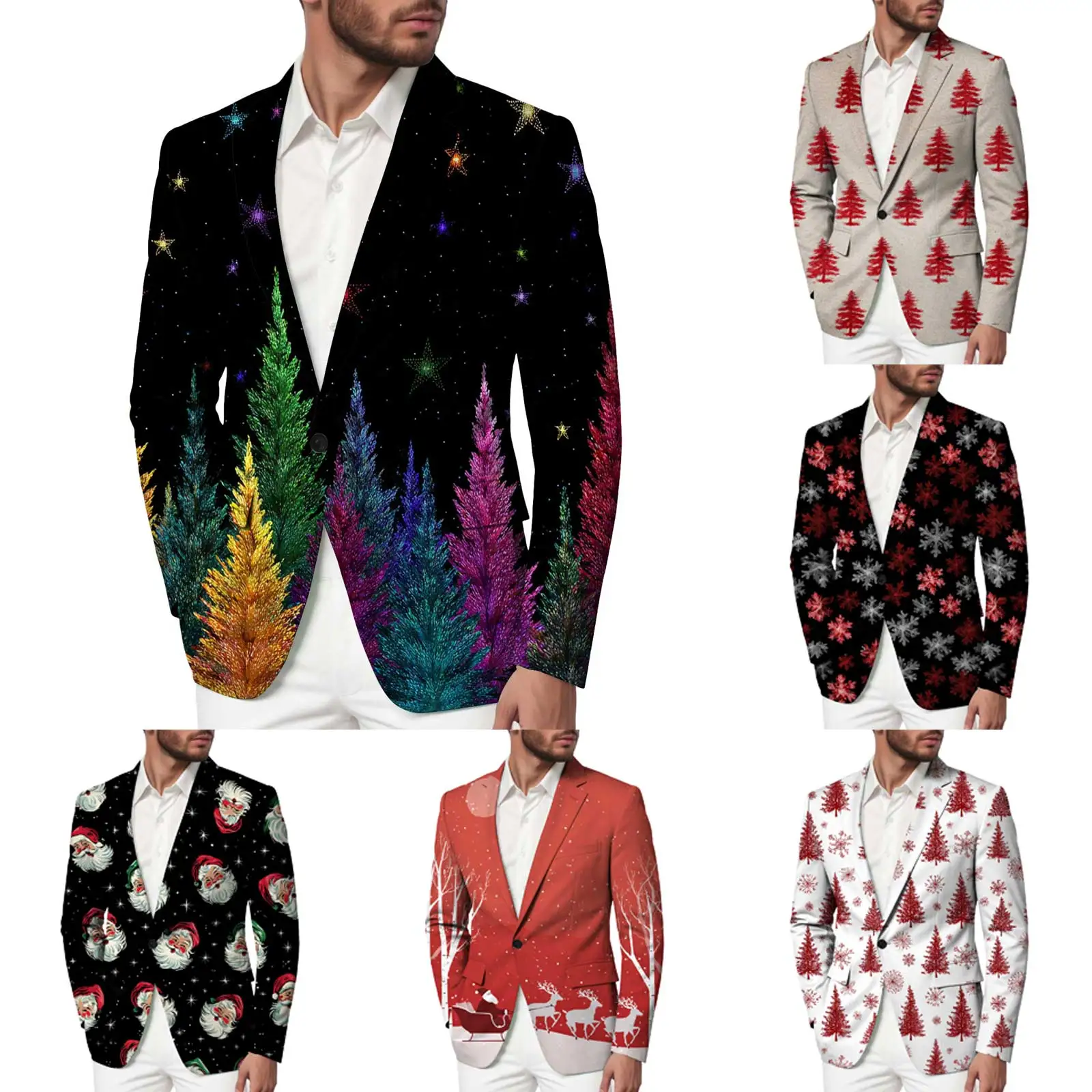 

Men's Structured Christmas Blazer Men's Suit Jacket Stylish And Cool Christmas Party Stylish Blazer with Shoulder Pads for Groom