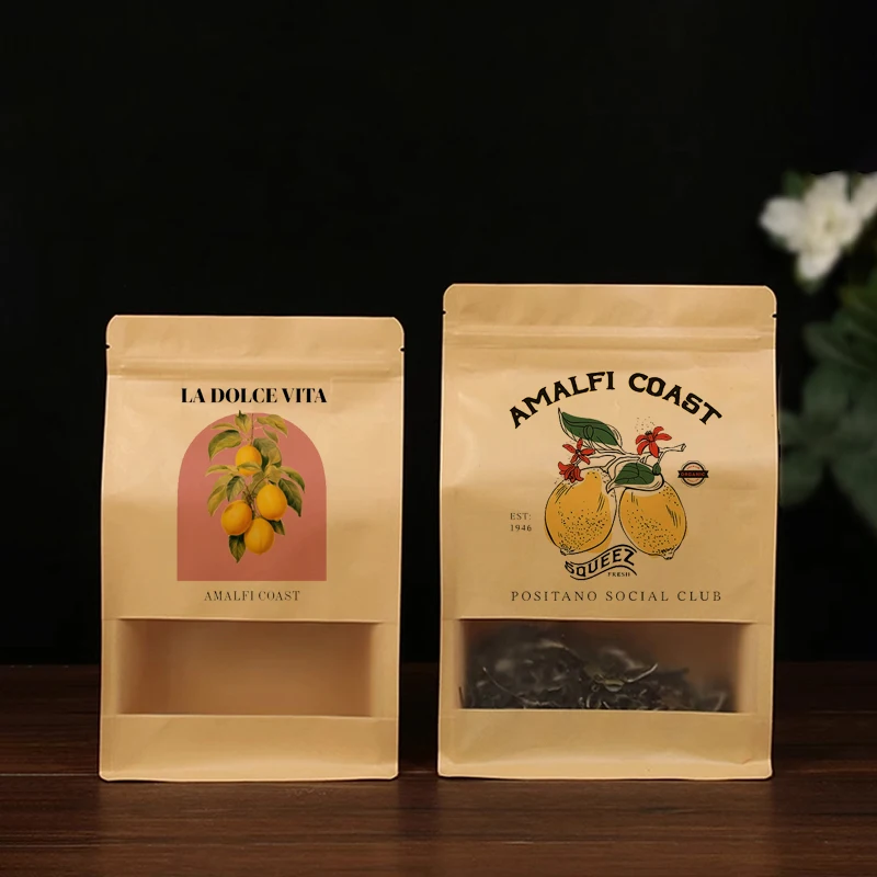 

Индивидуальный крафт-бумажный пакет с окном, восьмисторонний мешок на молнии для органов, еда чипсы, чай, кофе, упаковка для корма для домашних животных, журнал печати