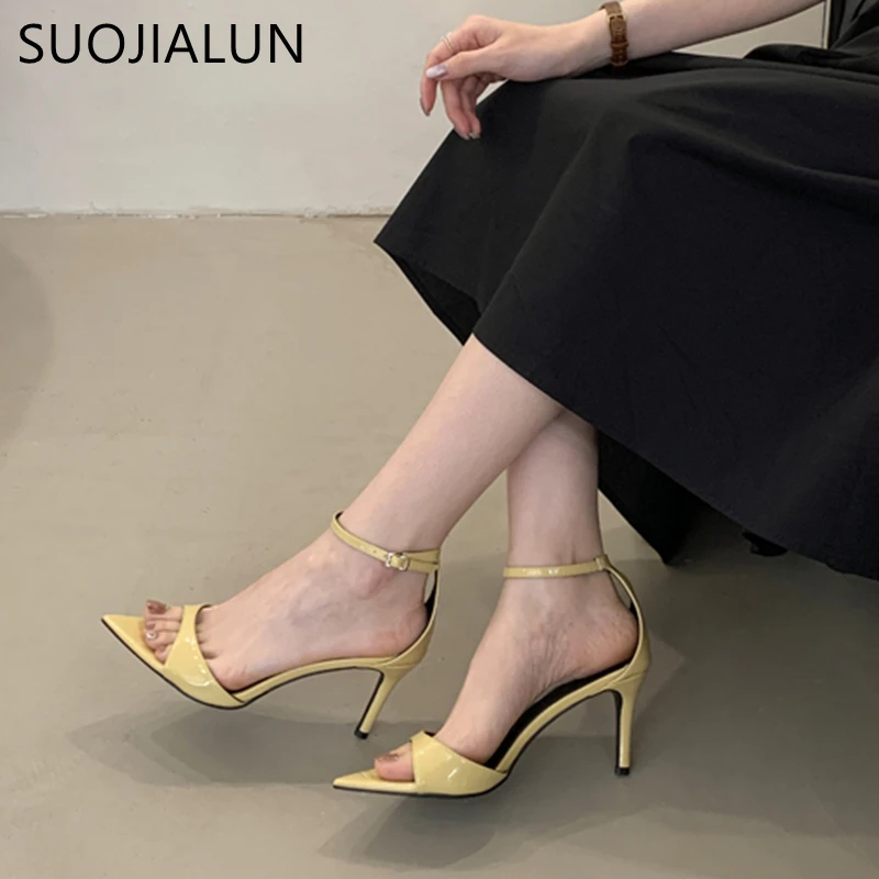SUOJIALUN Summer Brand Women Sandal Shoes Fashion Pointed Toe Ankle Strap Ladies Elegant Gladiator Shoes Thin High Heel Pumps image 2