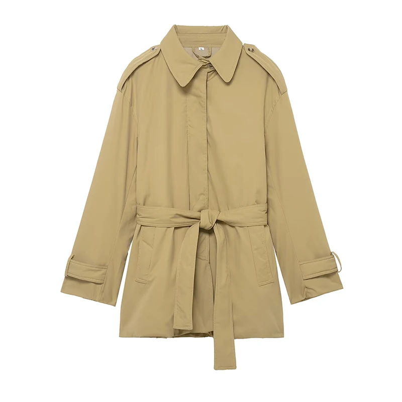 

Willshela Women Fashion With Belt Khaki Hidden Breasted Trench Jacket Vintage Lapel Neck Long Sleeves Female Chic Lady Outfits