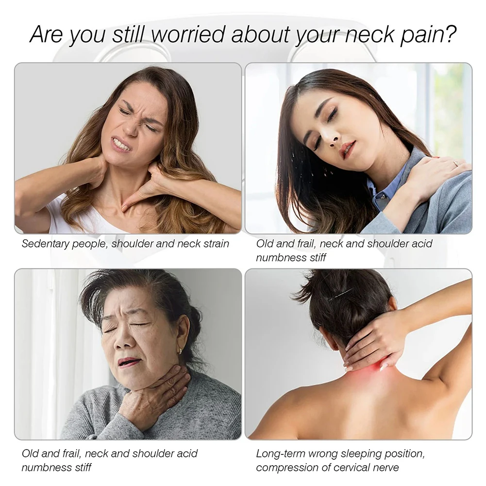 Eiectric Neck Shoulder Pulse Massage 4 Head Neck Protection Heating Breathing Light Vibration Hot Compress Cervical Massager