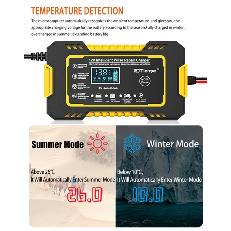 RJTIANYE 12V Fully Automatic Smart Charger 6A High Power Portable Car Motorcycle Battery Charger For Battery Charging