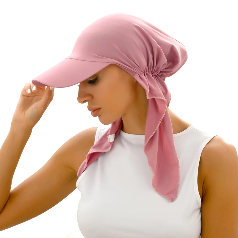 Women\'s Muslim Hijab Baseball Cap Soft Turban Hat Sun Hats Solid Color Headscarf Outdoor Brim Sunshade Female Shawl Design Cap