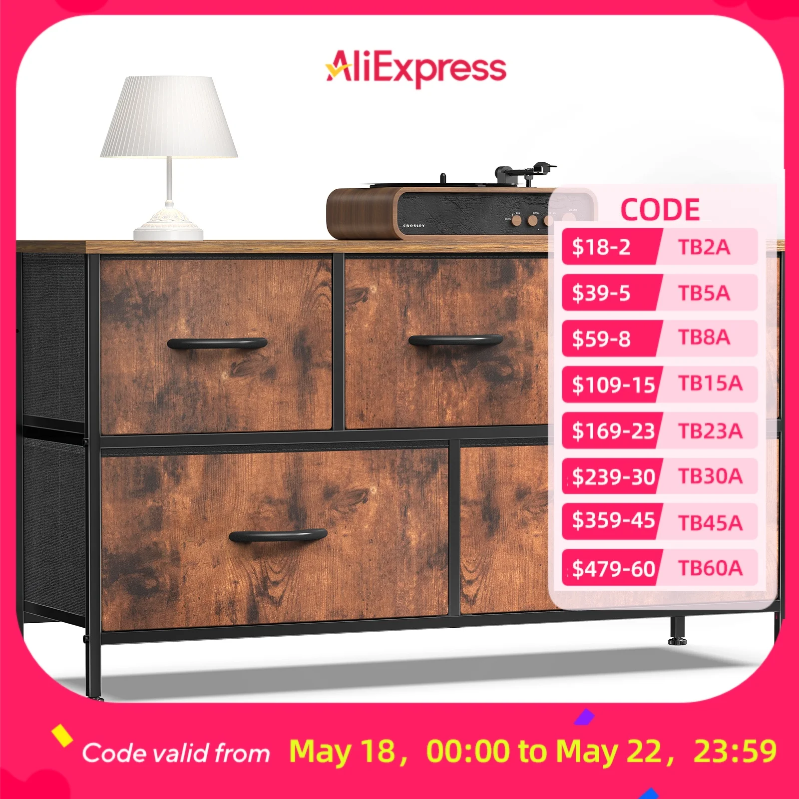 JHK Living Room Display Cabinet Layers With 5 Fabric Drawers Wardrobe Steel Frame Assembly Closet For Clothes Storage Dresser
